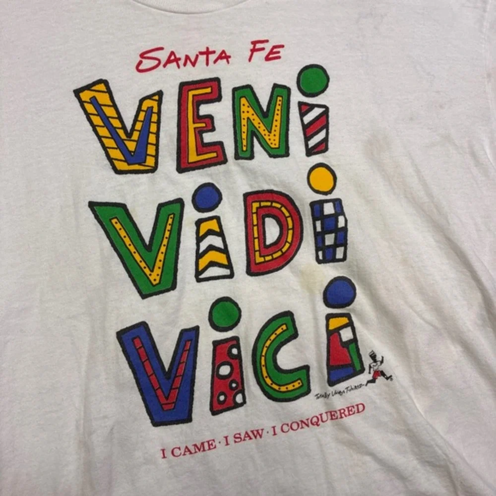 TUT Veni Vidi Vici T-Shirt Mens XL White Vintage Santa Fe‎ Graphic USA Made